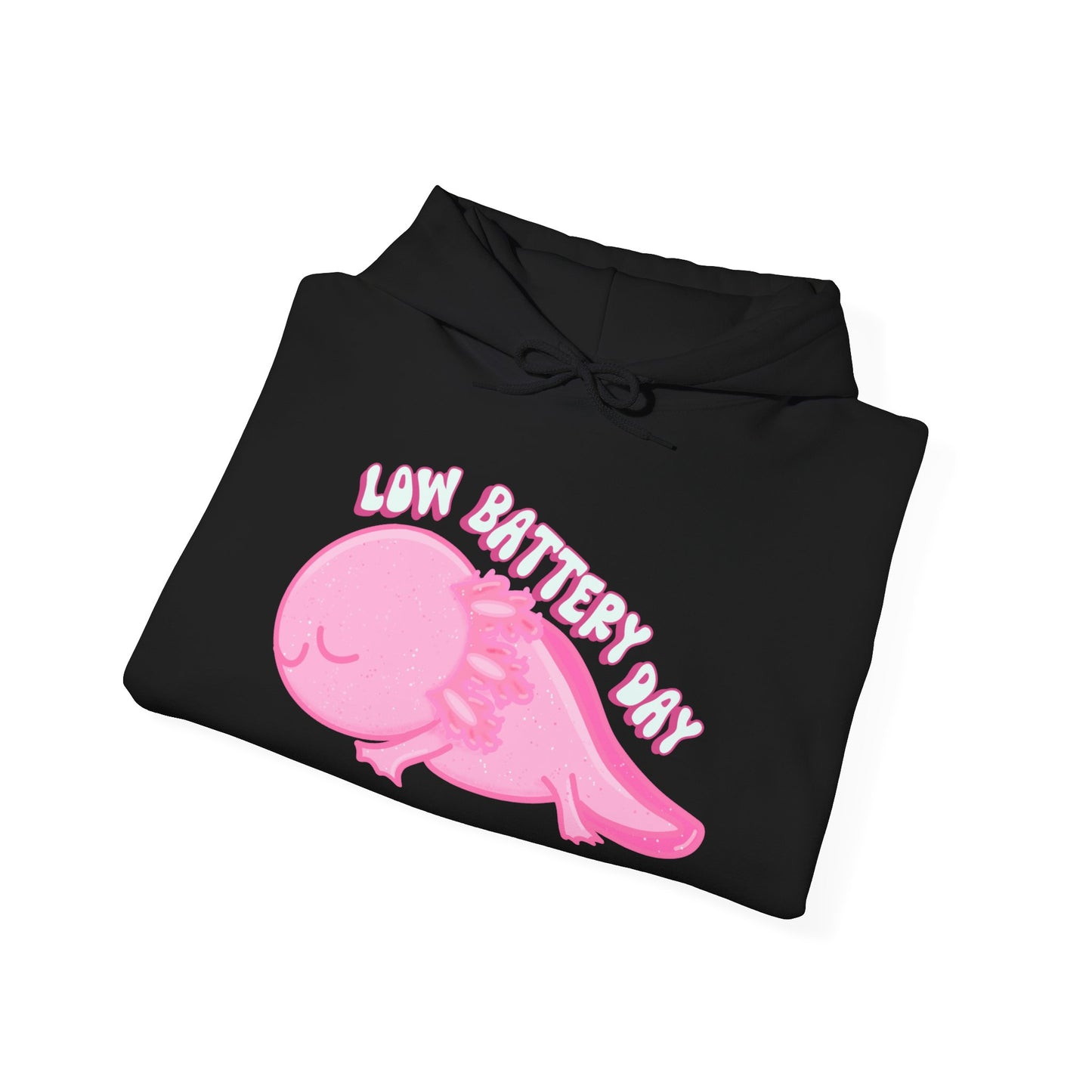 Low Battery Day Sleepy Axolotl Hoodie Sweatshirt - Cozy Hooded Pullover- Axolotl Lovers Gift - Lazy Day Attire"