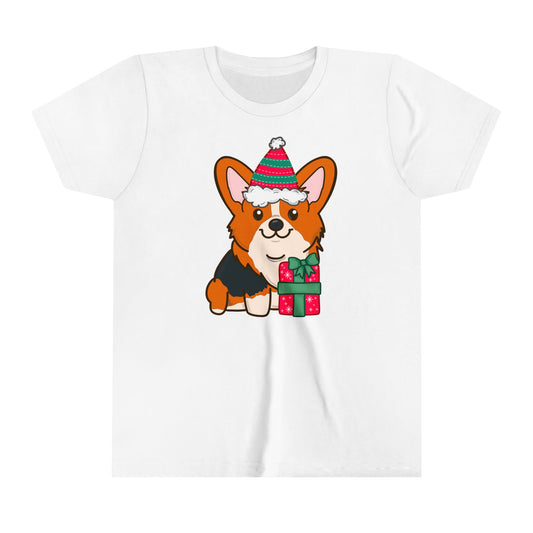 Kids Christmas Corgi Youth Short Sleeve Tee | Red Tri-color Corgi Dog Tee | Holiday Kids Tee | Dog Lover Xmas Children's Tee |