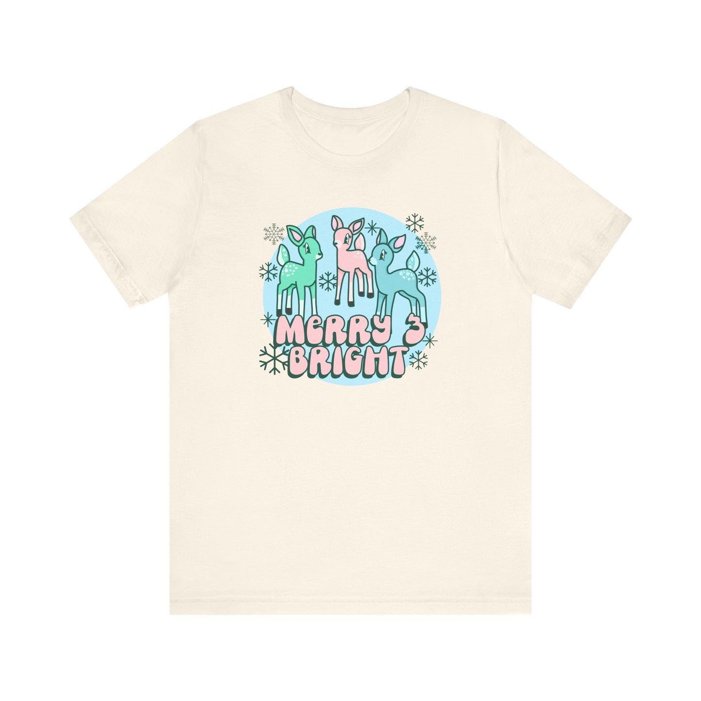 Pink Merry and Bright Reindeer Christmas Tee