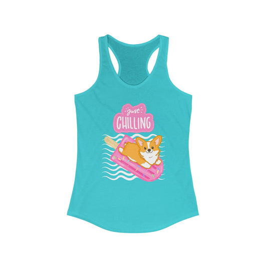 Corgi Pool Float Women's Ideal Racerback Tank | Summer Corgi Tank | Pool Party Tank Top | Summer Vacation Ladies Tank | Corgi Gifts