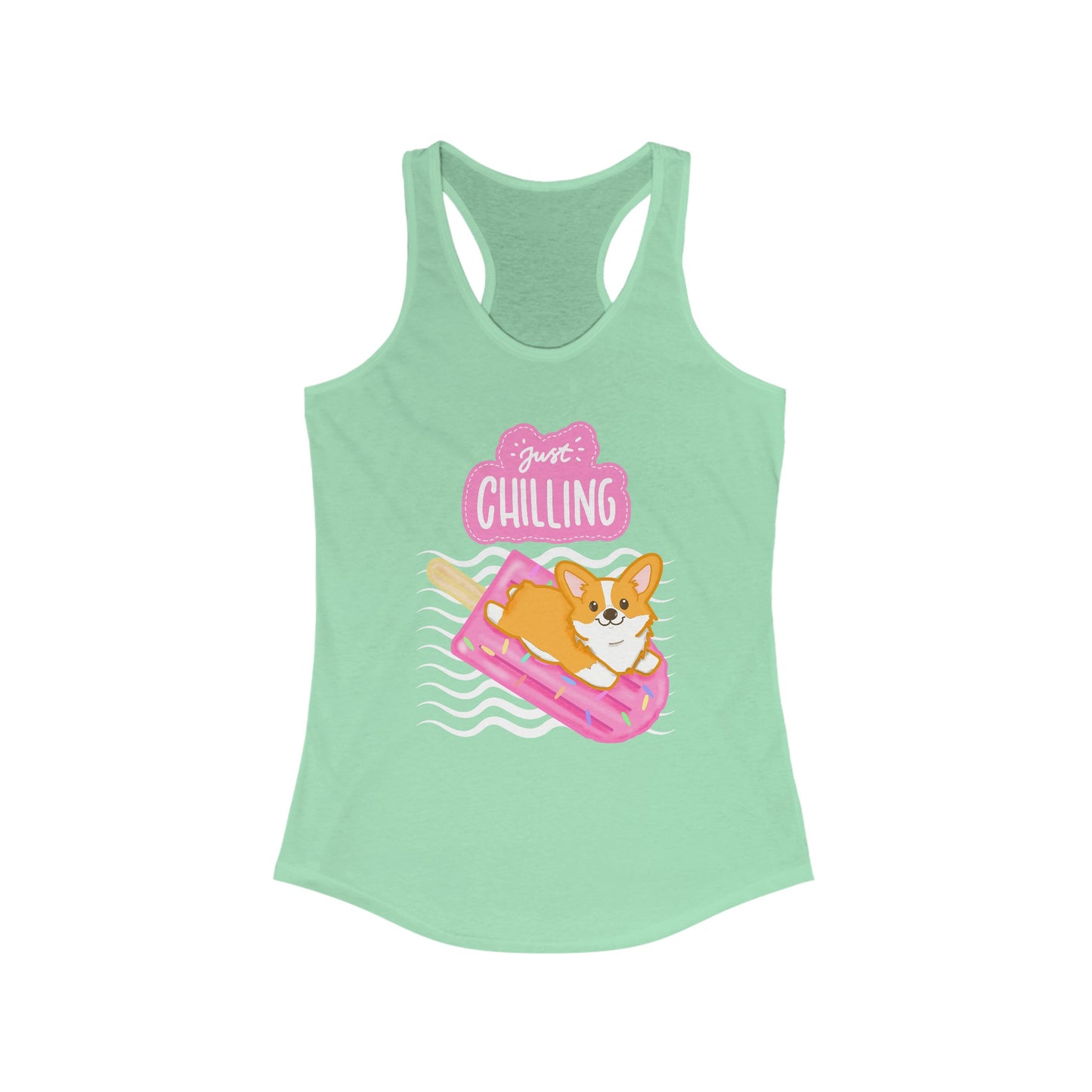 Corgi Pool Float Women's Ideal Racerback Tank | Summer Corgi Tank | Pool Party Tank Top | Summer Vacation Ladies Tank | Corgi Gifts