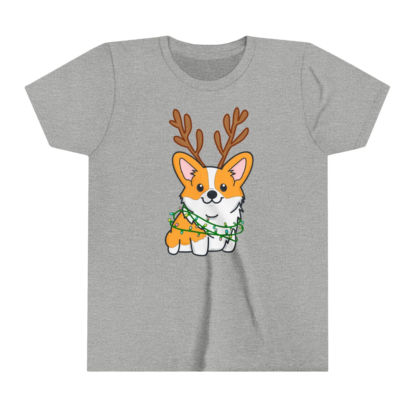 Kids Christmas Corgi Youth Short Sleeve Tee | Reindeer Holiday Kids Tee | Dog Xmas Tee