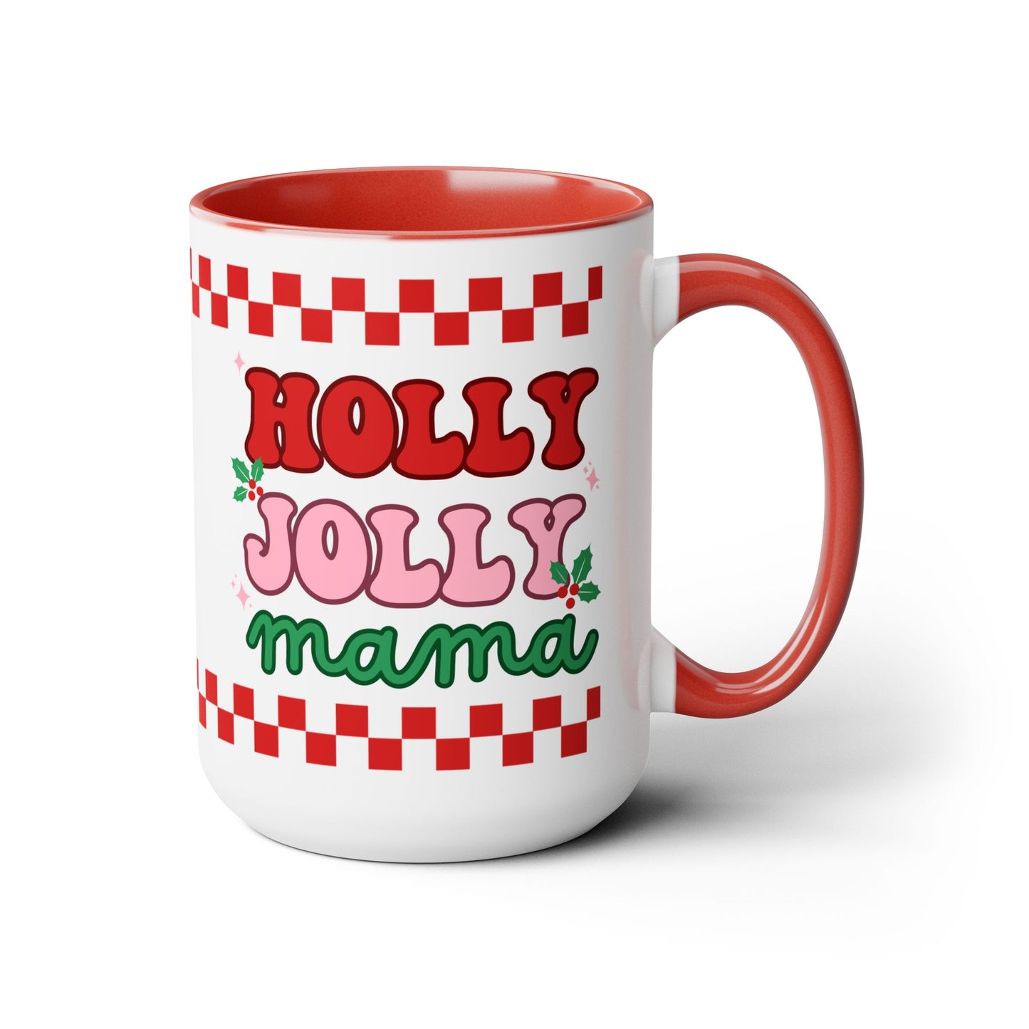 Holly Jolly Mama Christmas Coffee Mug | Retro Pink Christmas Mom Mug | Gifts for Mom | Mama Mug | Mom Drinkware | Motherhood Gifts