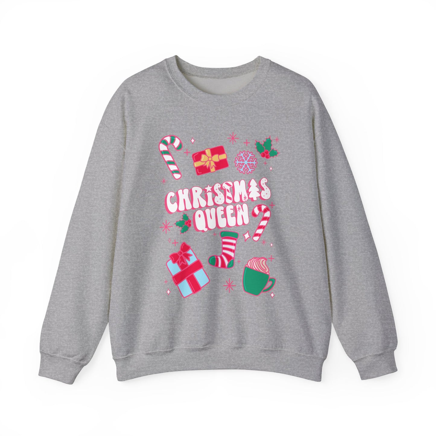 Christmas Queen Festive Sweatshirt | Holiday Season Xmas Sweater | Women's Winter Fashion | Holiday Party Apparel | Pink Christmas Sweater