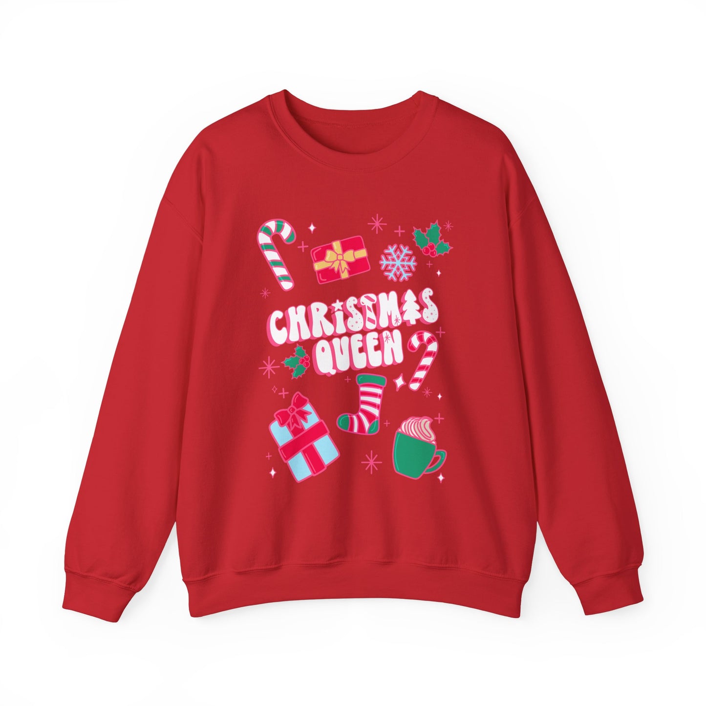 Christmas Queen Festive Sweatshirt | Holiday Season Xmas Sweater | Women's Winter Fashion | Holiday Party Apparel | Pink Christmas Sweater