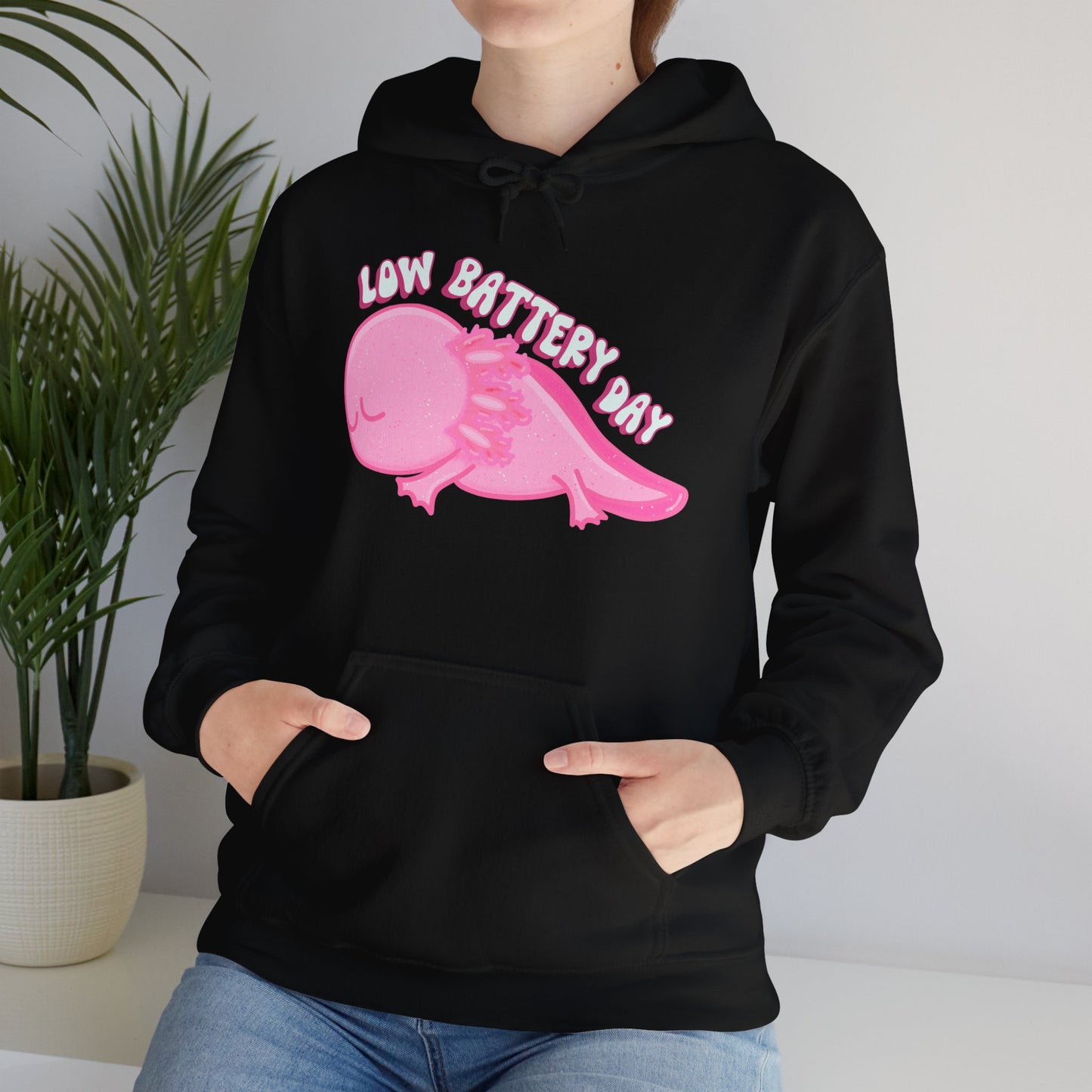 Low Battery Day Sleepy Axolotl Hoodie Sweatshirt - Cozy Hooded Pullover- Axolotl Lovers Gift - Lazy Day Attire"