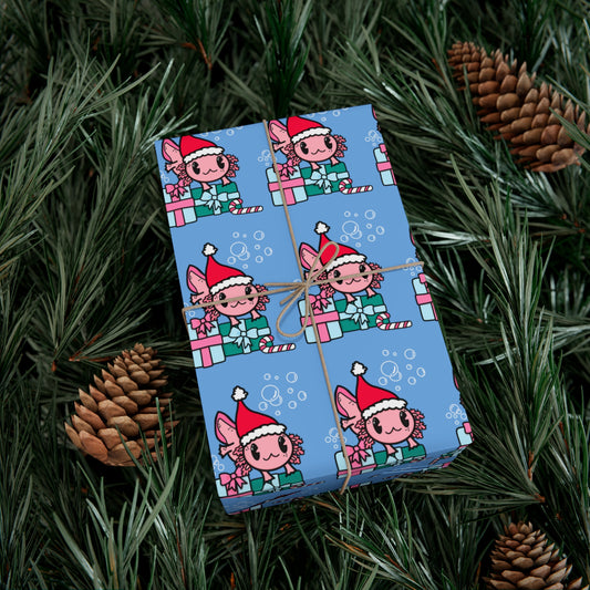 Christmas Axolotl Wrapping Paper - Cute Holiday Gift Wrap, Festive Amphibian-Themed Wrapping Paper, Unique Axolotl Lover Gift Wrap, Holiday Packaging