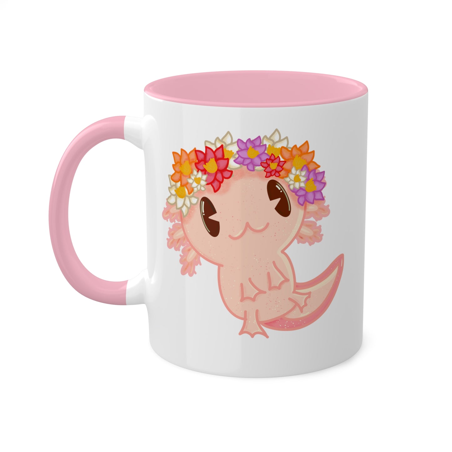 Pink Axolotl Ceramic Mug | Flower Crown Animals Mug | Animal Lover Gift | Cute Axolotl Drinkware | Axolotl Kitchenware | Amphibian Mug