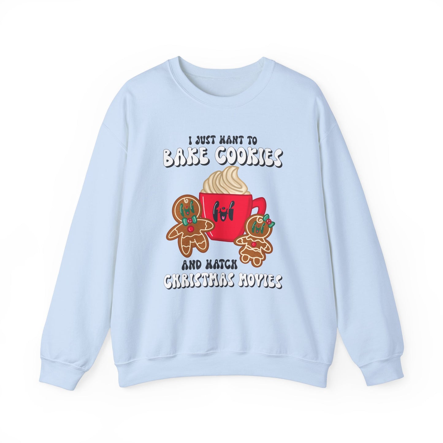 Cozy Christmas Movie Sweatshirt | Bake Cookies & Watch Movies Unisex Crewneck Sweatshirt | Gingerbead Pullover | Christmas Party Sweater