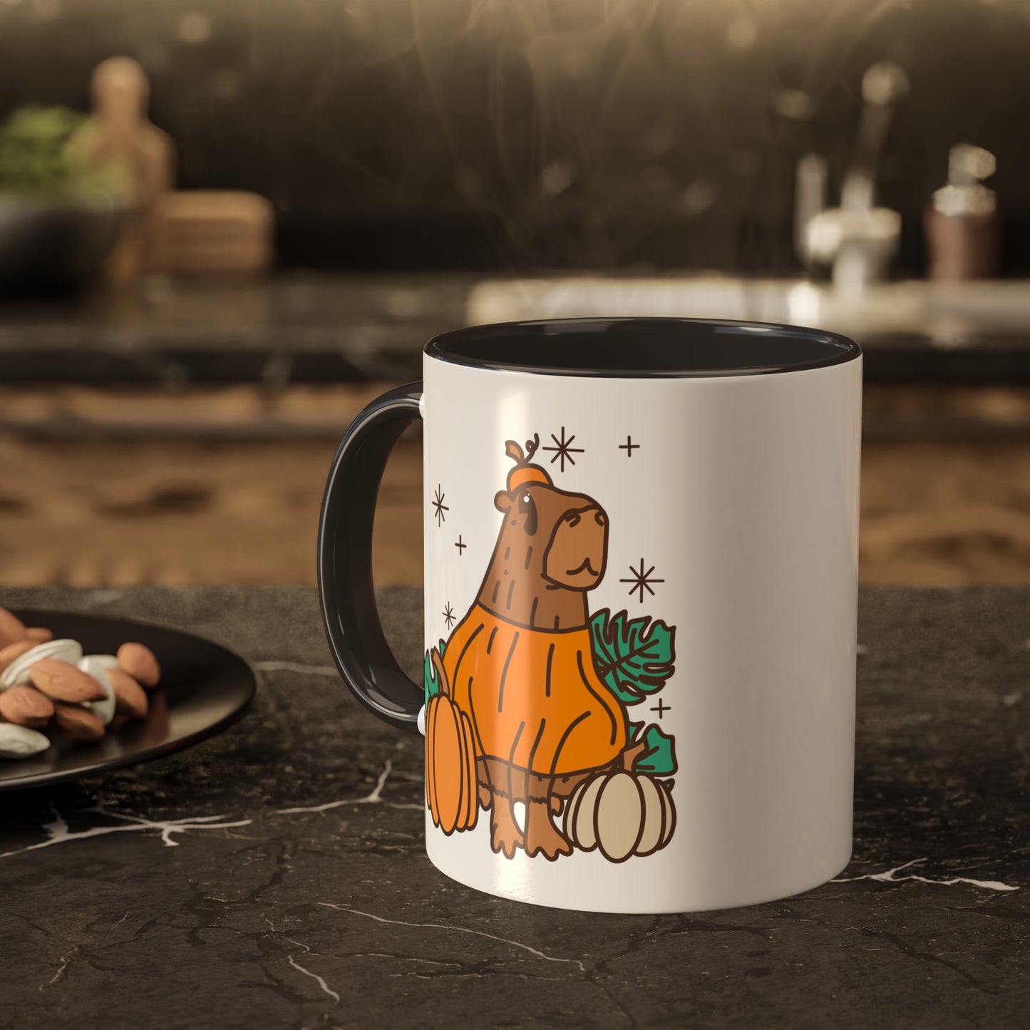 Pumpkin Capybara Fall Coffee Mug with color inside and color handles