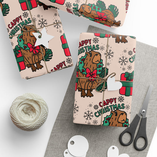 Cappy Christmas Capybara Wrapping Paper - Cute Holiday Gift Wrap, Festive Capybara-Themed Wrapping Paper, Unique Animal Lover Gift Wrap, Christmas Packaging