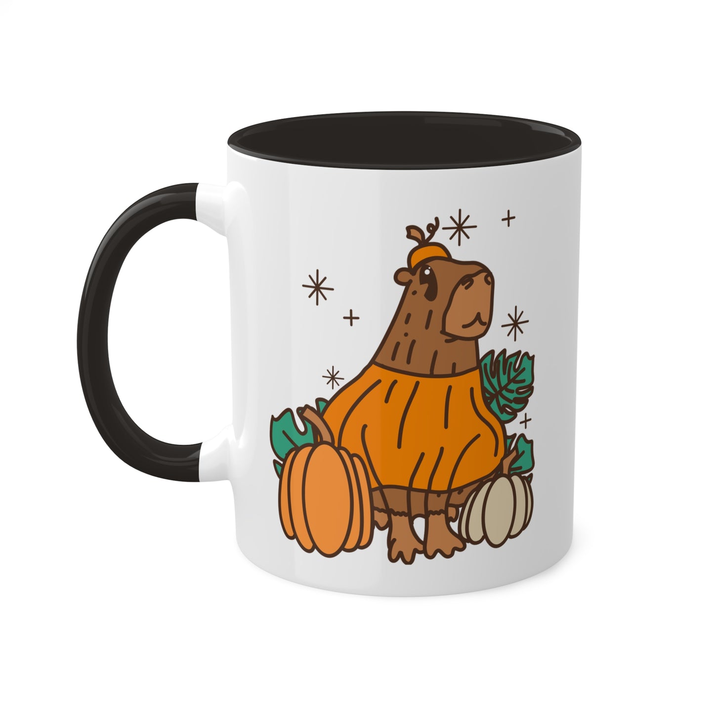 Pumpkin Capybara Fall Coffee Mug with color inside and color handles