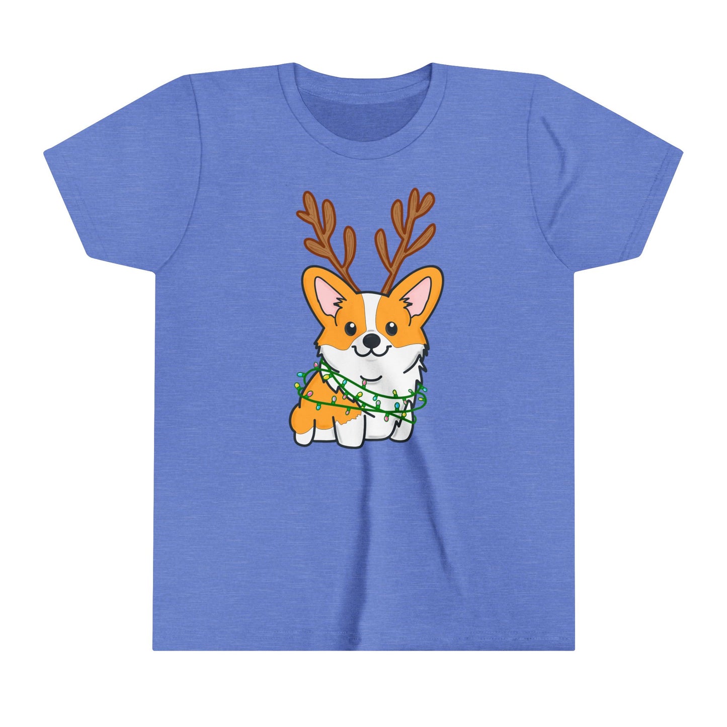 Kids Christmas Corgi Youth Short Sleeve Tee | Reindeer Holiday Kids Tee | Dog Xmas Tee