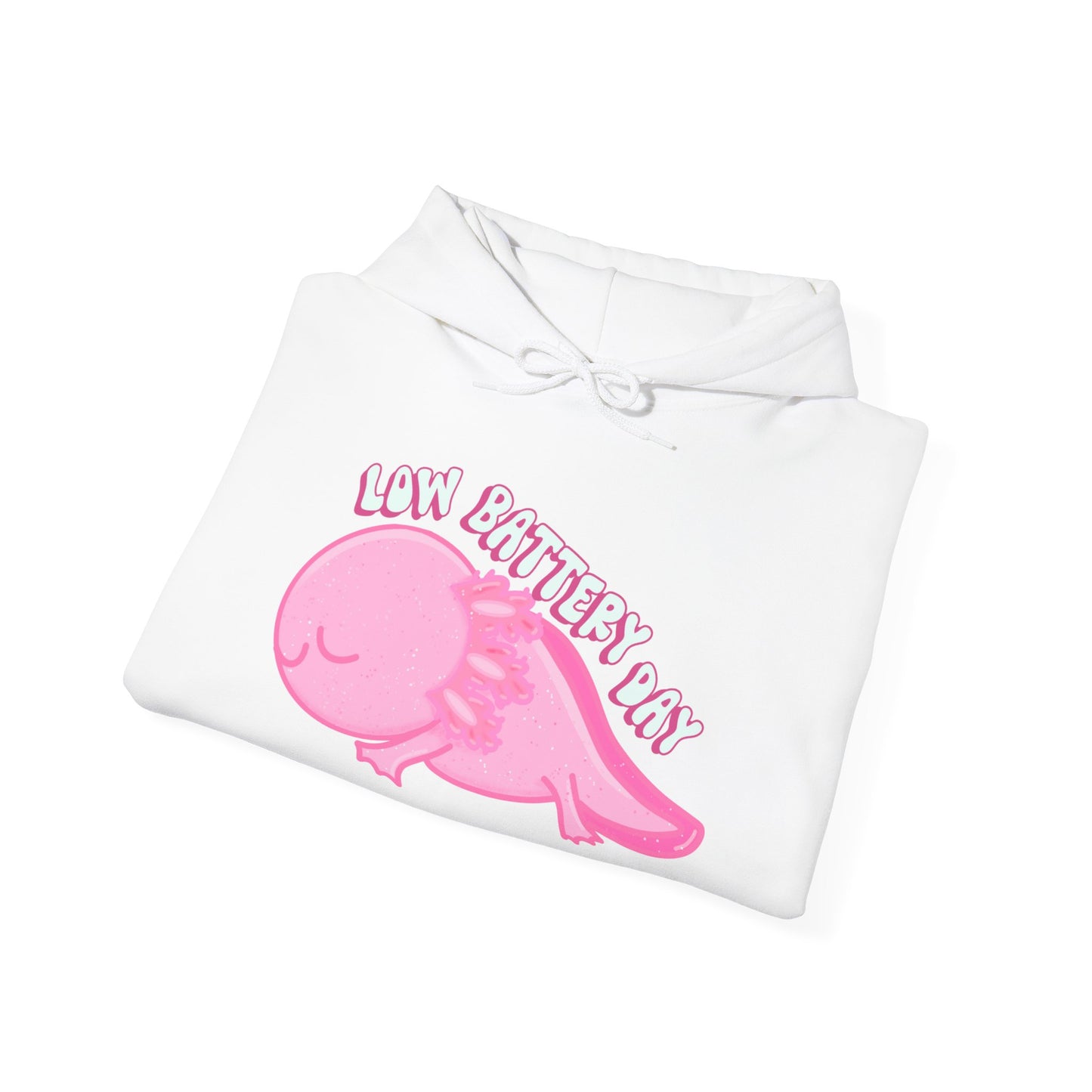 Low Battery Day Sleepy Axolotl Hoodie Sweatshirt - Cozy Hooded Pullover- Axolotl Lovers Gift - Lazy Day Attire"