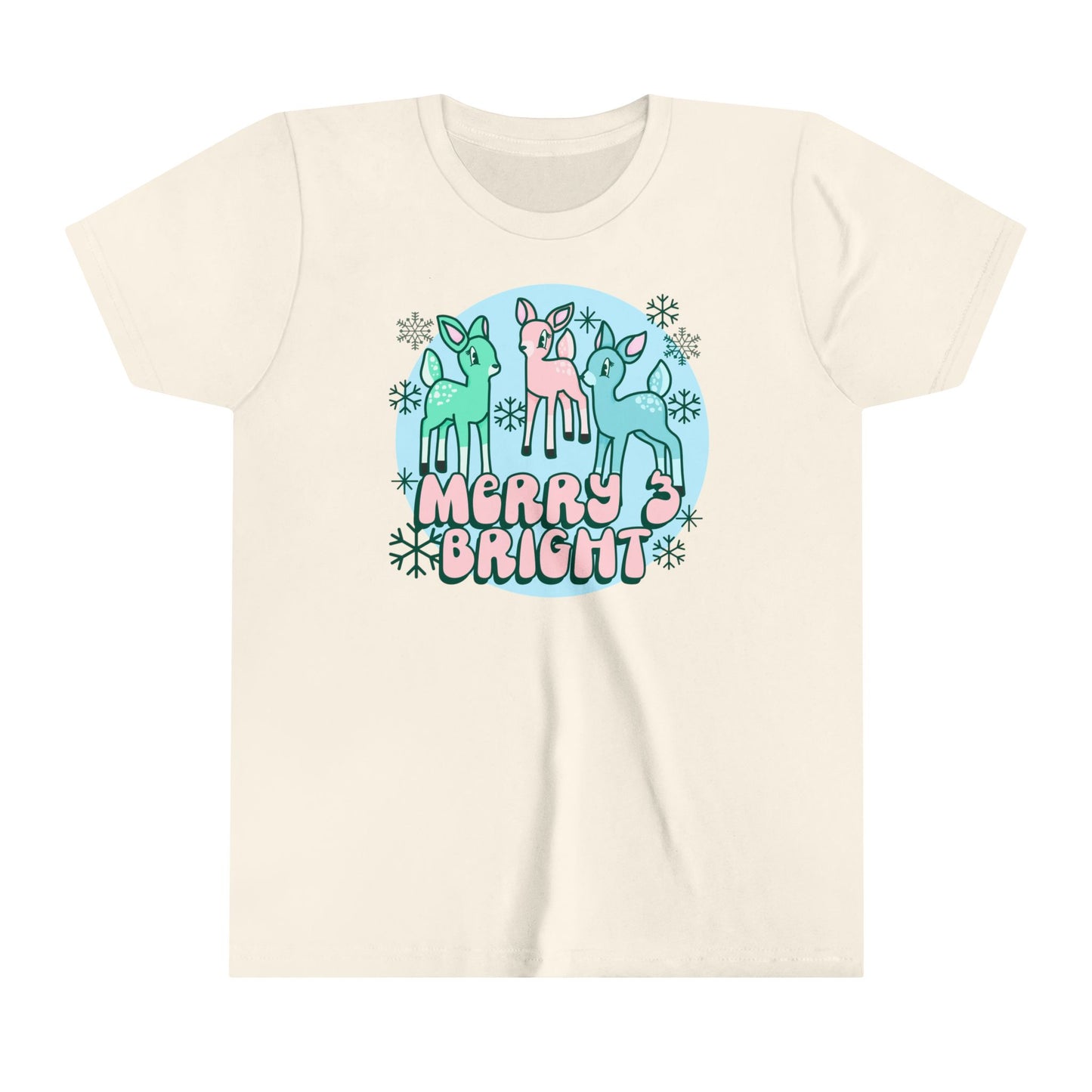 KIDS Merry and Bright Reindeer Pink Christmas Youth Size Shirt | Festive Holiday Apparel for Mom and Daughter | Christmas Girls Tee