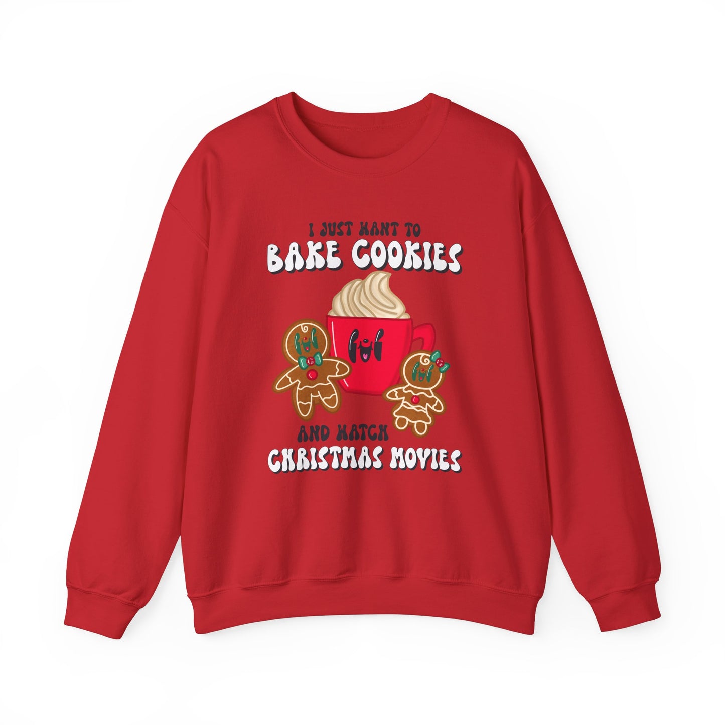 Cozy Christmas Movie Sweatshirt | Bake Cookies & Watch Movies Unisex Crewneck Sweatshirt | Gingerbead Pullover | Christmas Party Sweater