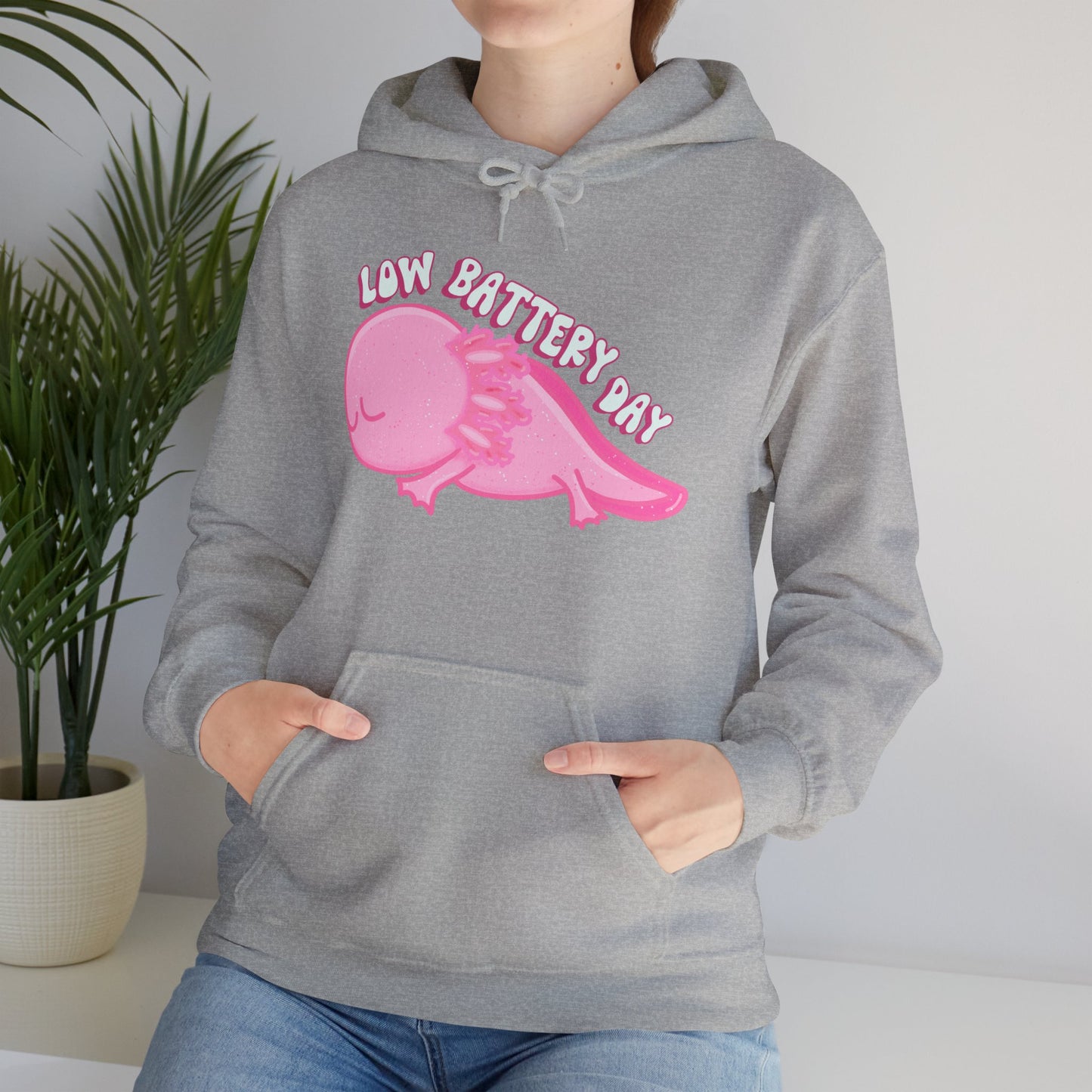 Low Battery Day Sleepy Axolotl Hoodie Sweatshirt - Cozy Hooded Pullover- Axolotl Lovers Gift - Lazy Day Attire"