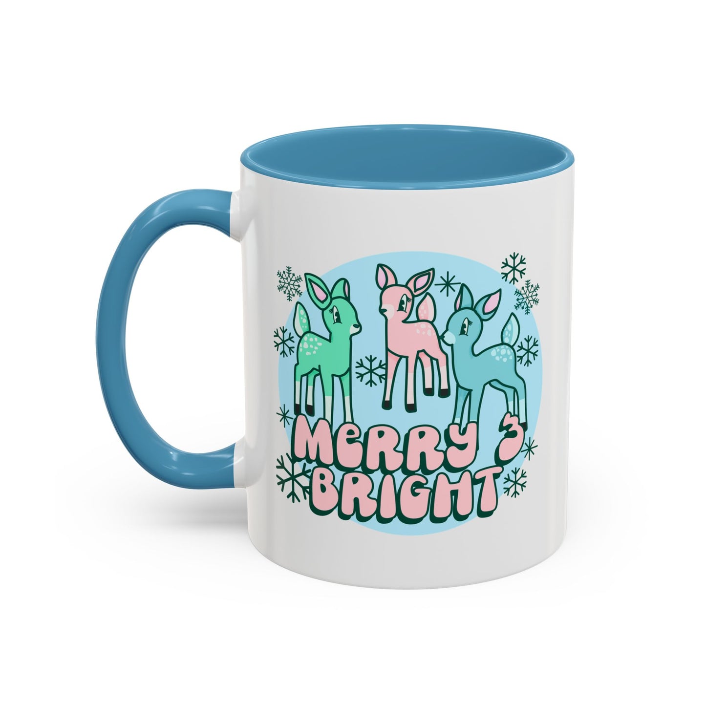 Merry and Bright Reindeer Pink Holiday Coffee Mug 11oz/15oz