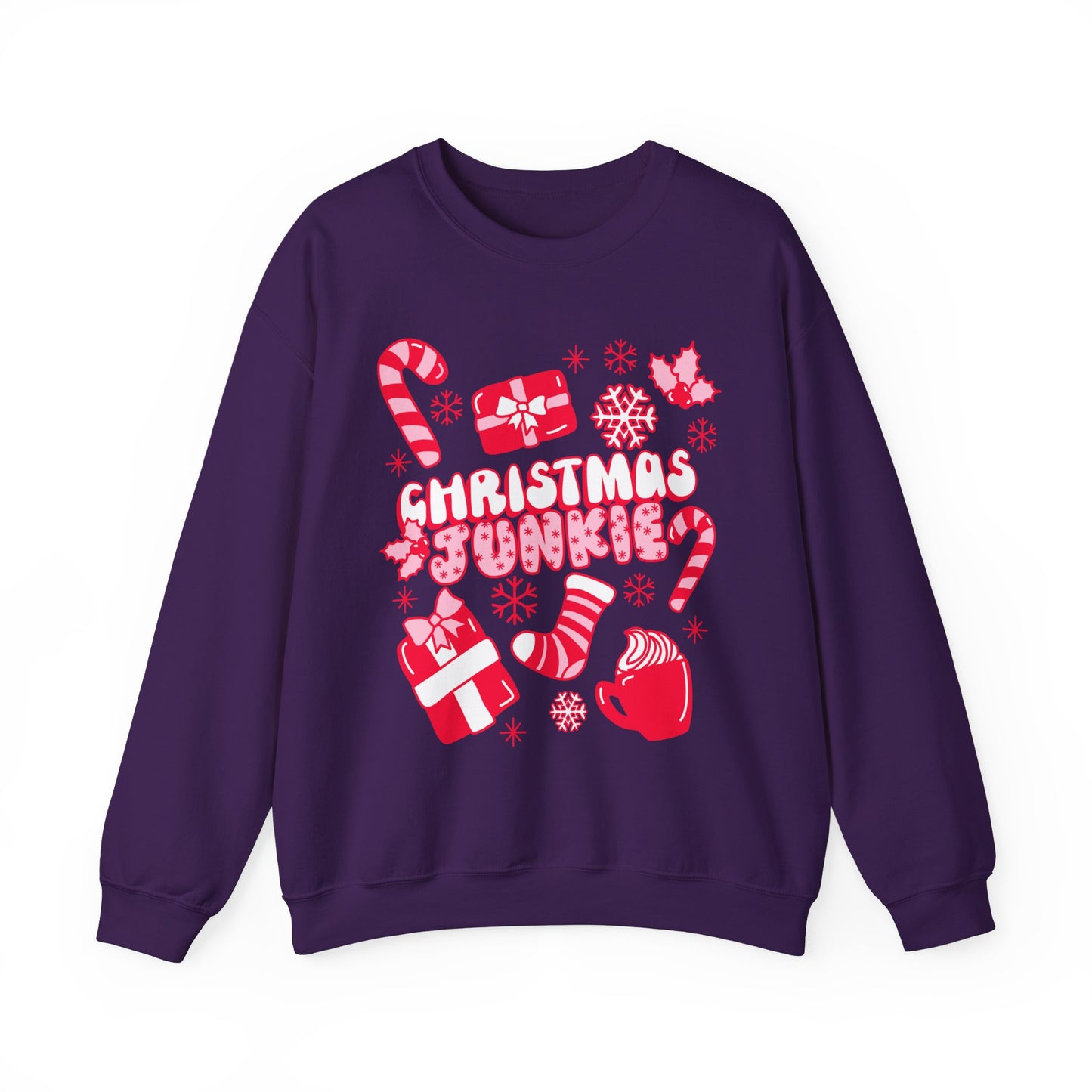 Christmas Junkie Women's Sweatshirt | Festive Holiday Apparel for Women | Christmas Lover Pullover | Pink Christmas | Holiday Party Sweater