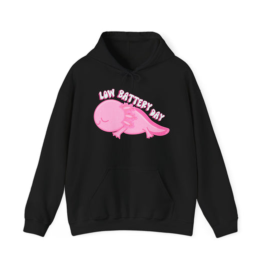 Low Battery Day Sleepy Axolotl Hoodie Sweatshirt - Cozy Hooded Pullover- Axolotl Lovers Gift - Lazy Day Attire"