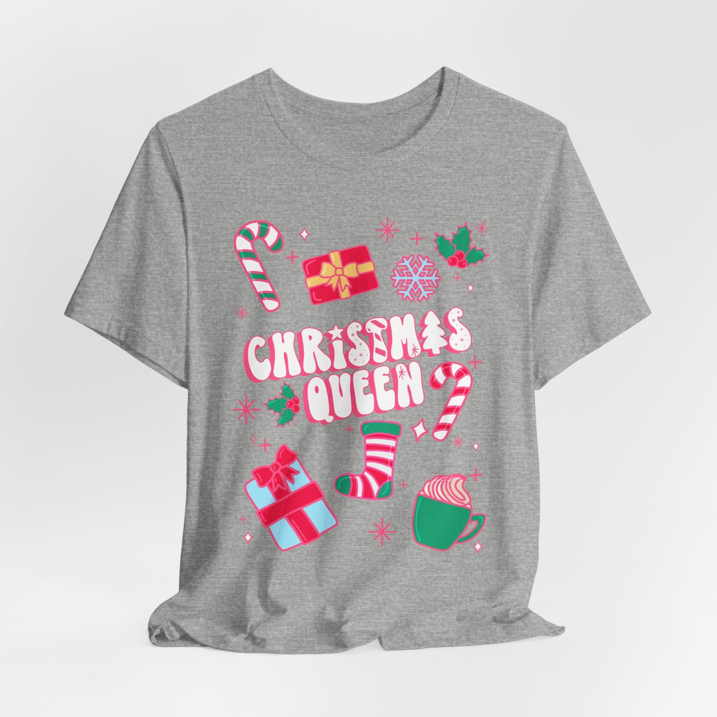 Christmas Queen Holiday Short Sleeve Tee | Ladies Christmas Shirt | Candy cane tee | Adult Christmas Shirts | Pink Christmas