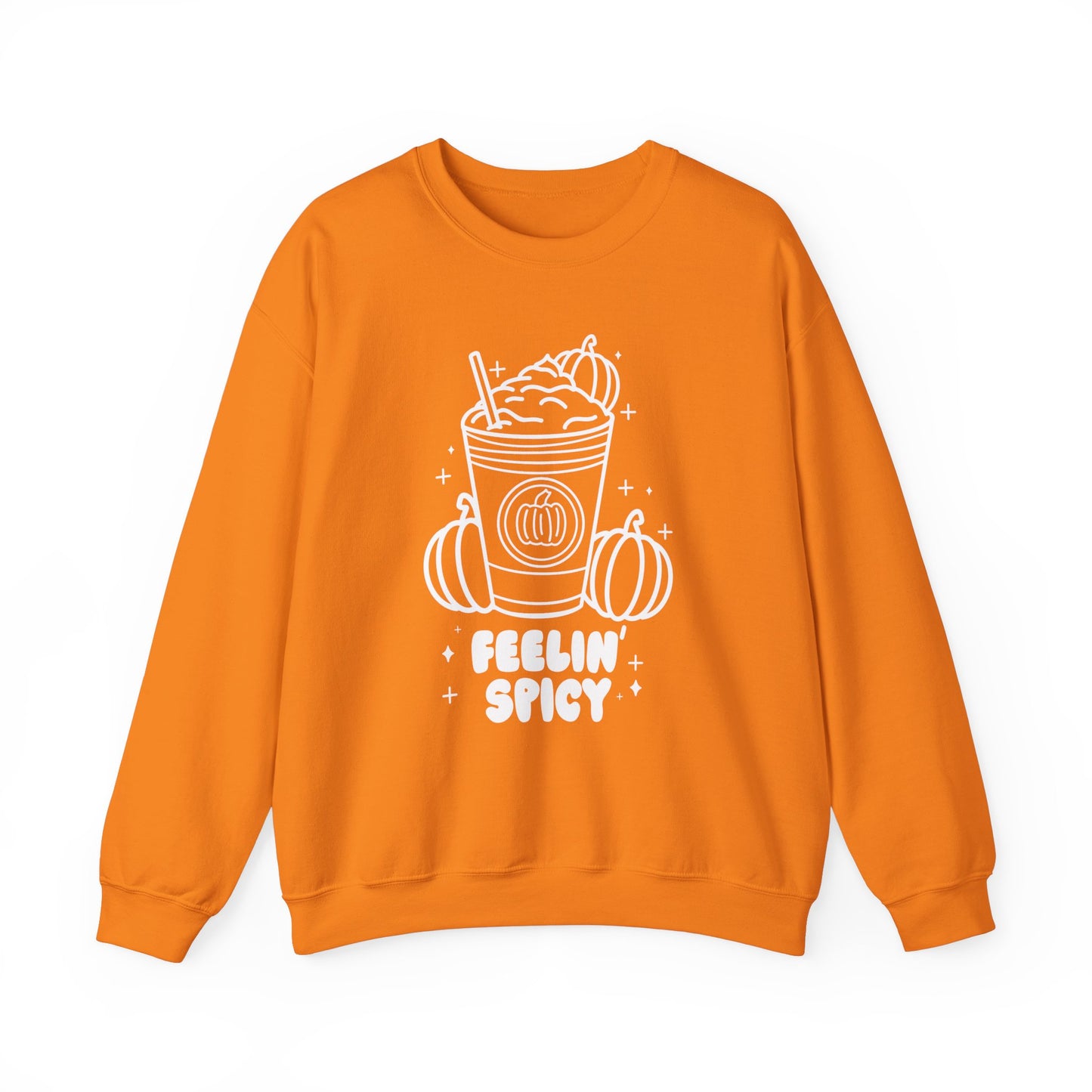 Feelin' Spicy PSL Spooky Season Pullover Sweatshirt | Pumpkin Spice Latte Crewneck Adult Unisex Fit Sweatshirt