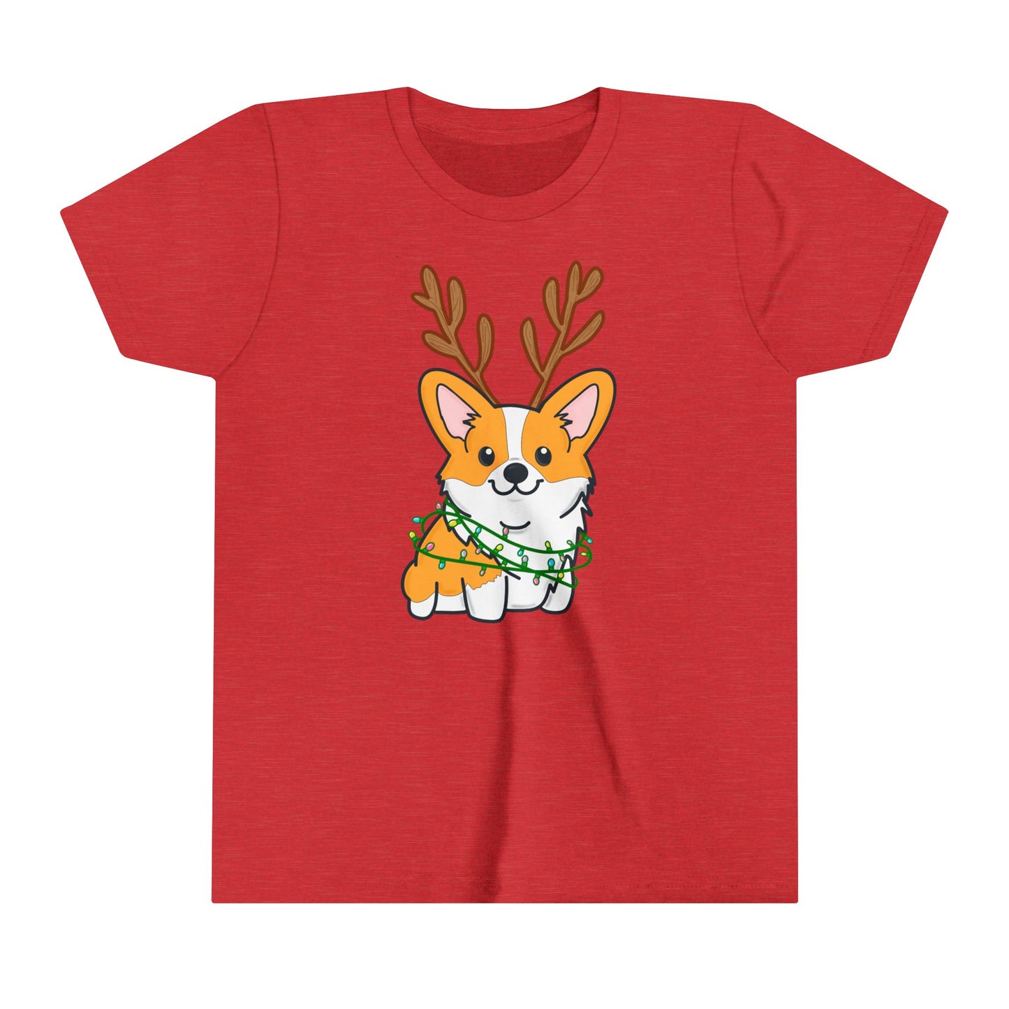 Kids Christmas Corgi Youth Short Sleeve Tee | Reindeer Holiday Kids Tee | Dog Xmas Tee