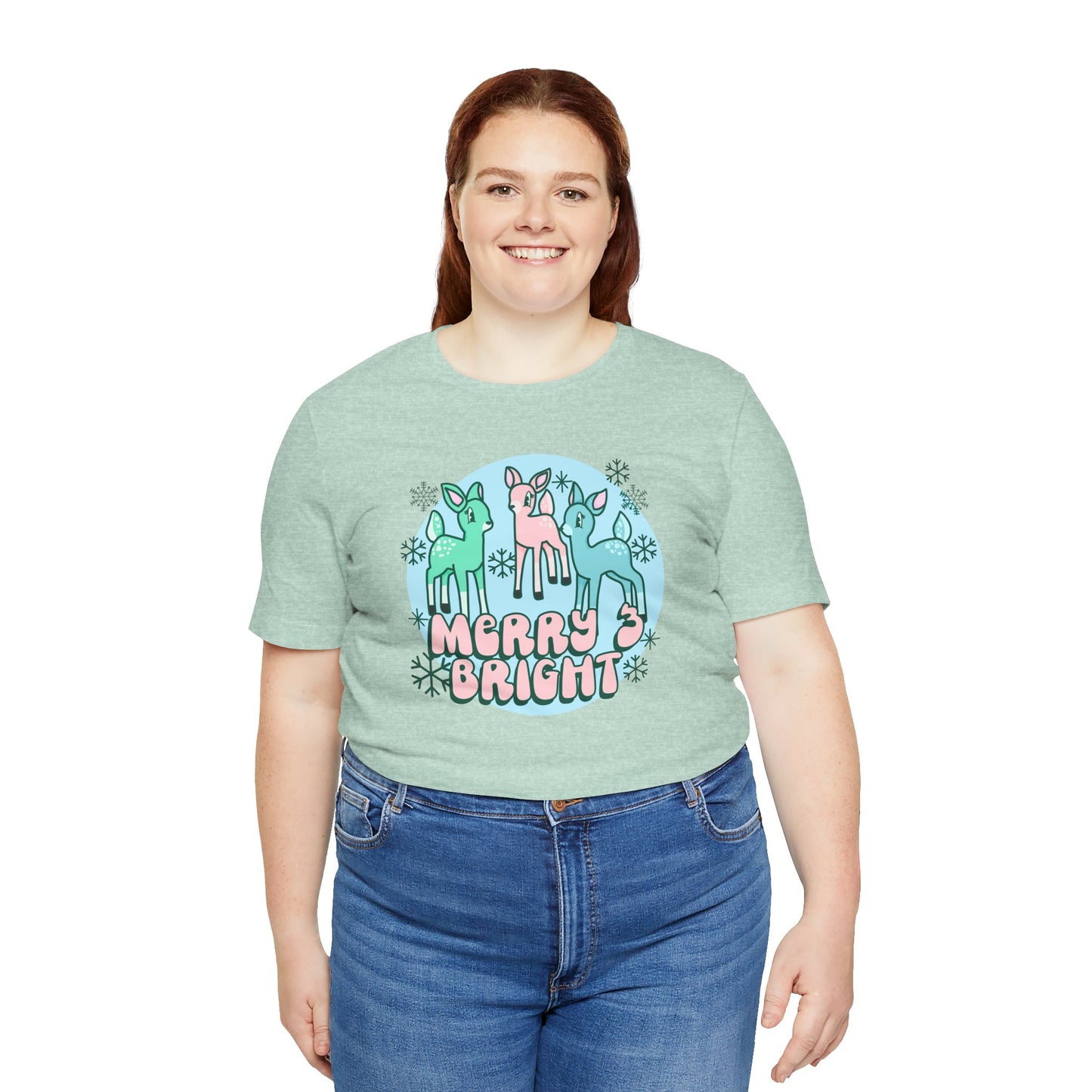 Pink Merry and Bright Reindeer Christmas Tee