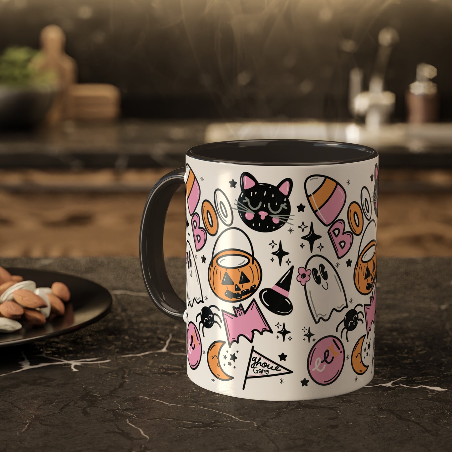 Spooky Season Coffee Mug with color inside and color handles