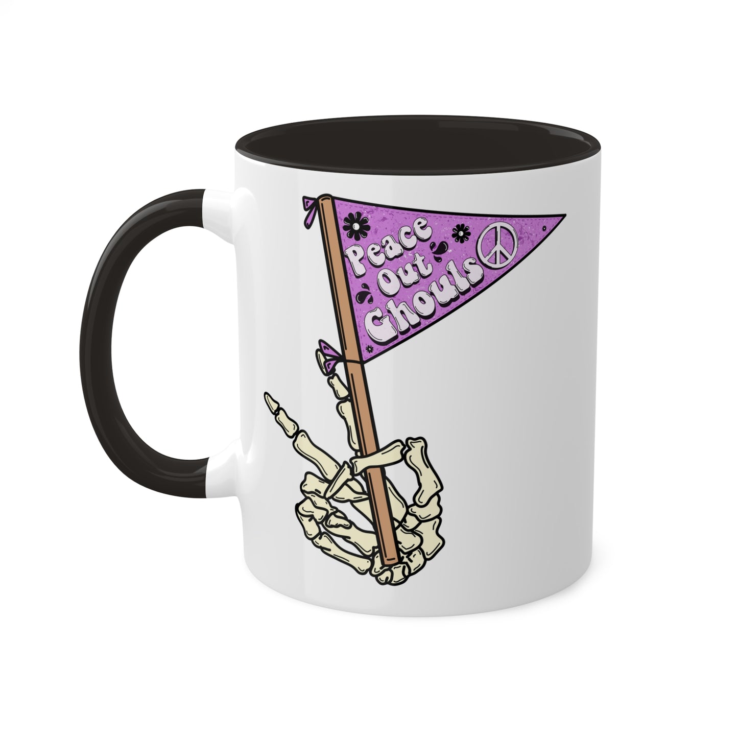 Peace Out Ghouls Spooky Season Mug | Fall Coffee Mug with color inside and color handles