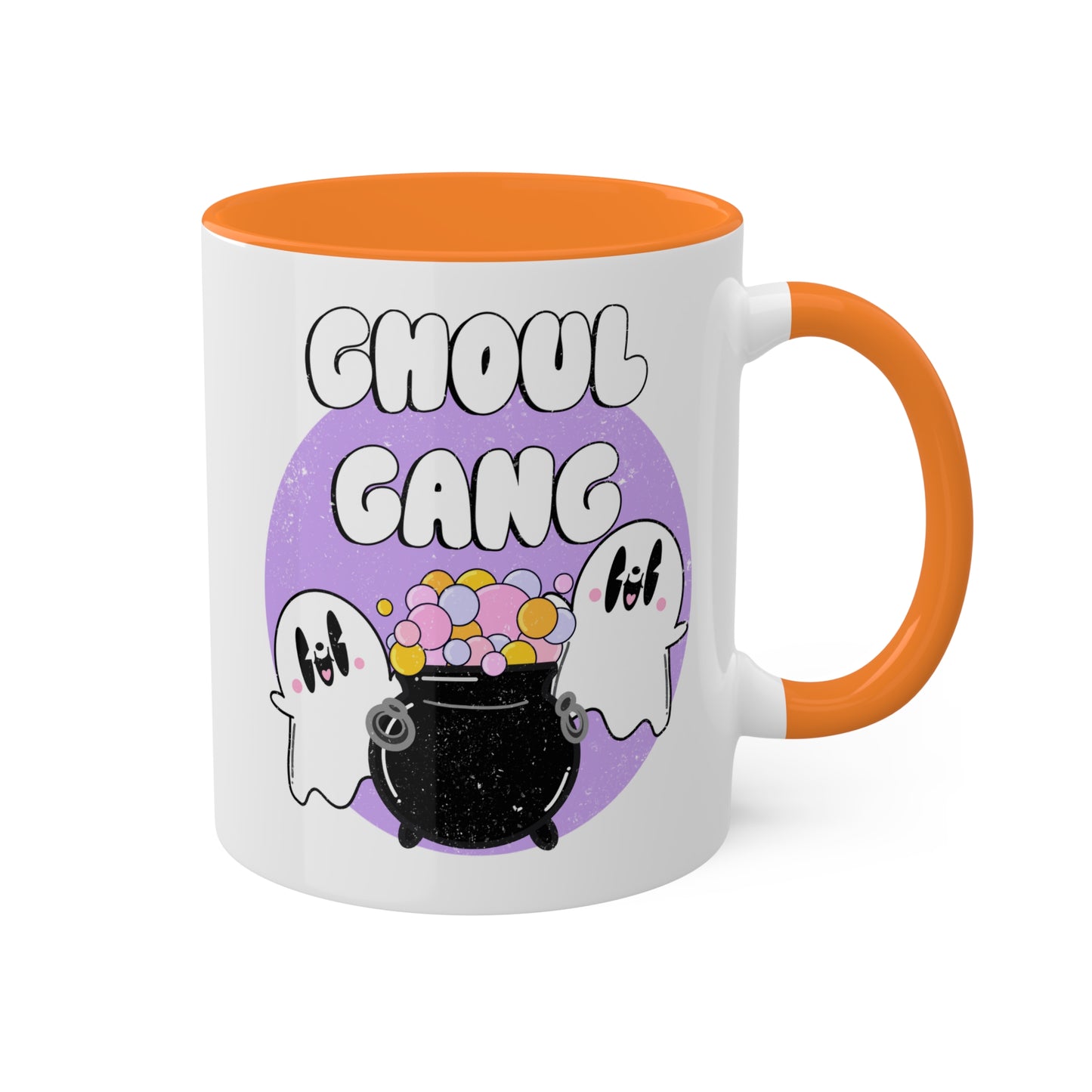 Ghoul Gang Retro Ghost Spooky Season Mug | Fall Coffee Mug with color inside and color handles