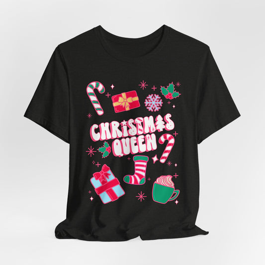 Christmas Queen Holiday Short Sleeve Tee | Ladies Christmas Shirt | Candy cane tee | Adult Christmas Shirts | Pink Christmas