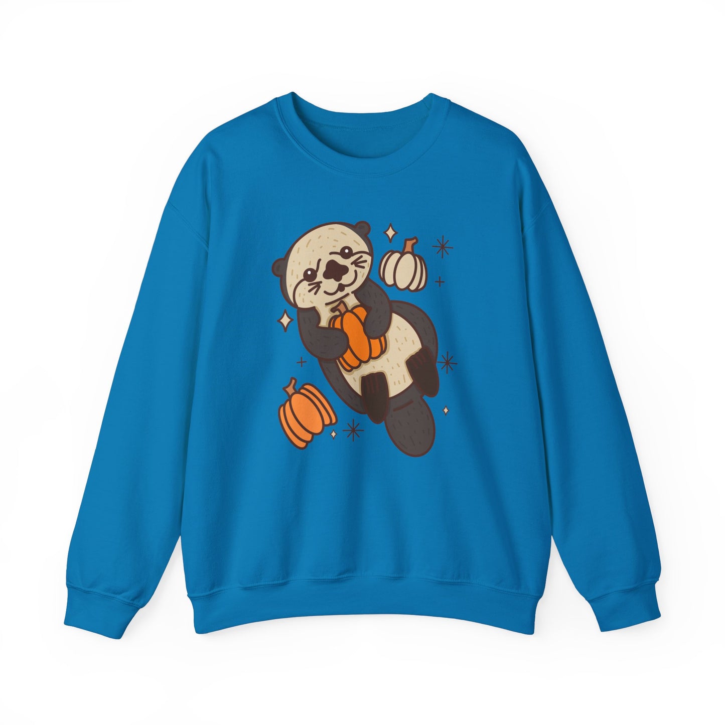 Sea Otter Pumpkin Spooky Season Pullover Sweatshirt | Pumpkin Crewneck Adult Unisex Fit Sweatshirt