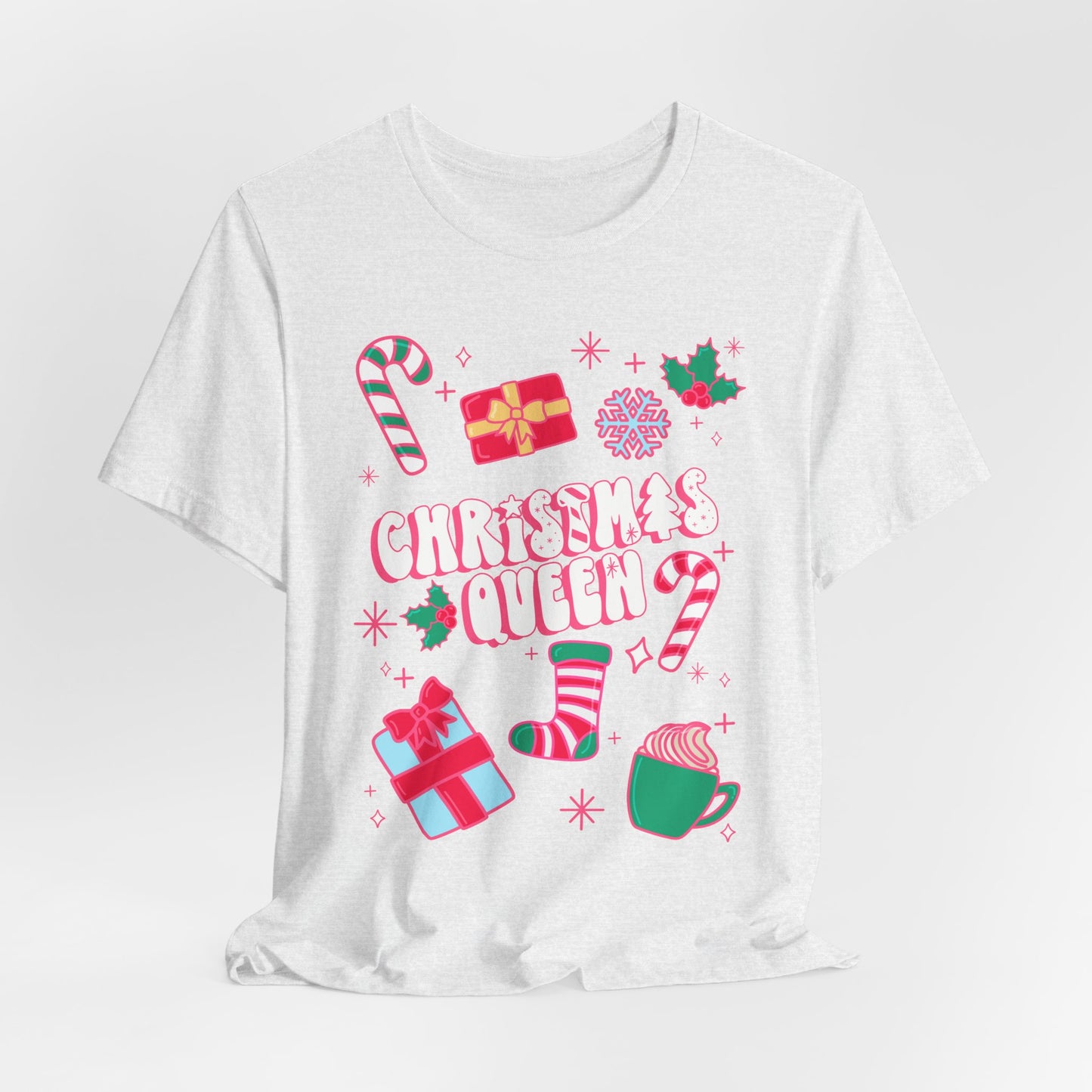 Christmas Queen Holiday Short Sleeve Tee | Ladies Christmas Shirt | Candy cane tee | Adult Christmas Shirts | Pink Christmas