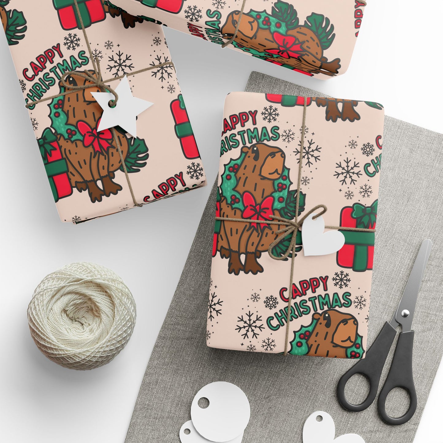 Cappy Christmas Capybara Wrapping Paper - Cute Holiday Gift Wrap, Festive Capybara-Themed Wrapping Paper, Unique Animal Lover Gift Wrap, Christmas Packaging