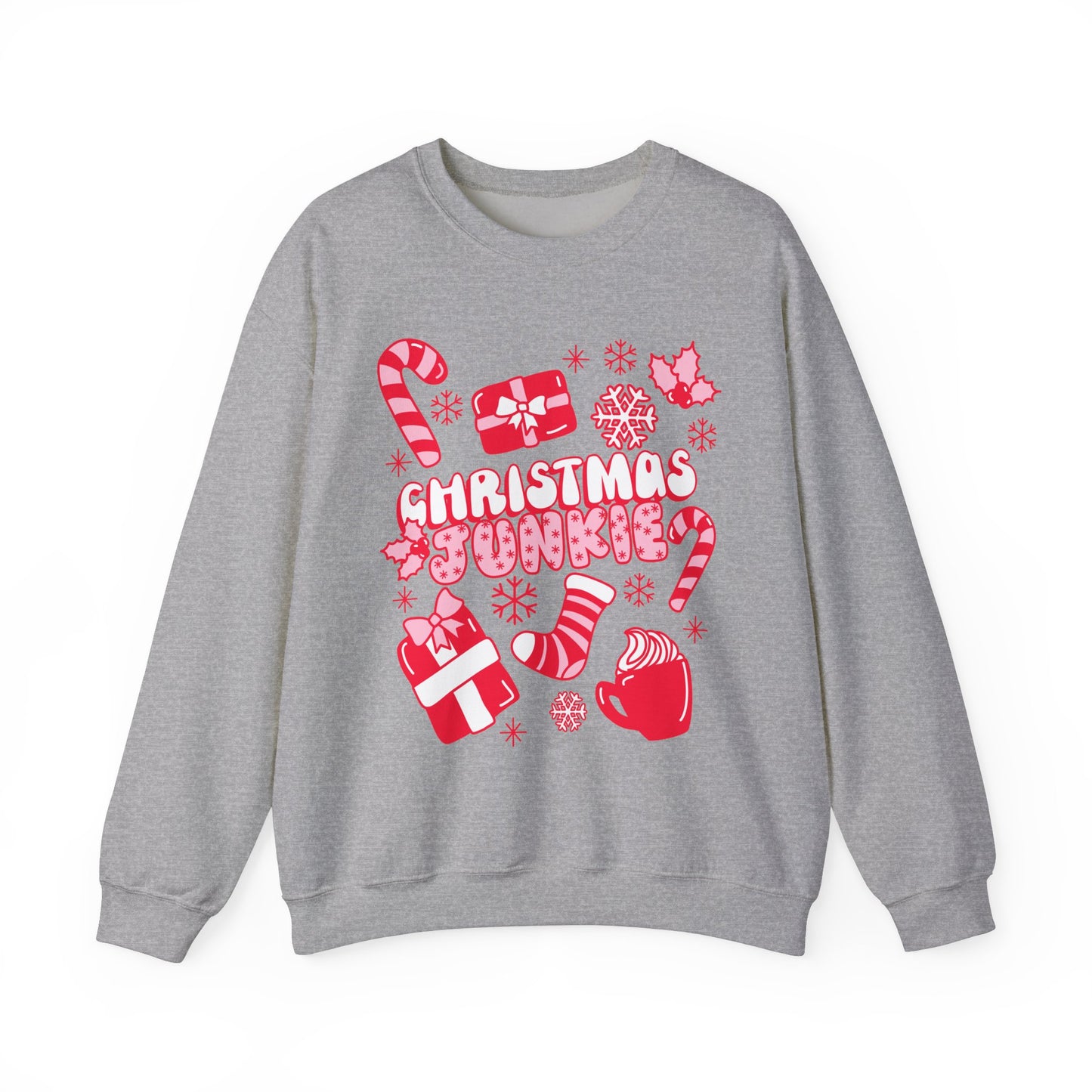 Christmas Junkie Women's Sweatshirt | Festive Holiday Apparel for Women | Christmas Lover Pullover | Pink Christmas | Holiday Party Sweater