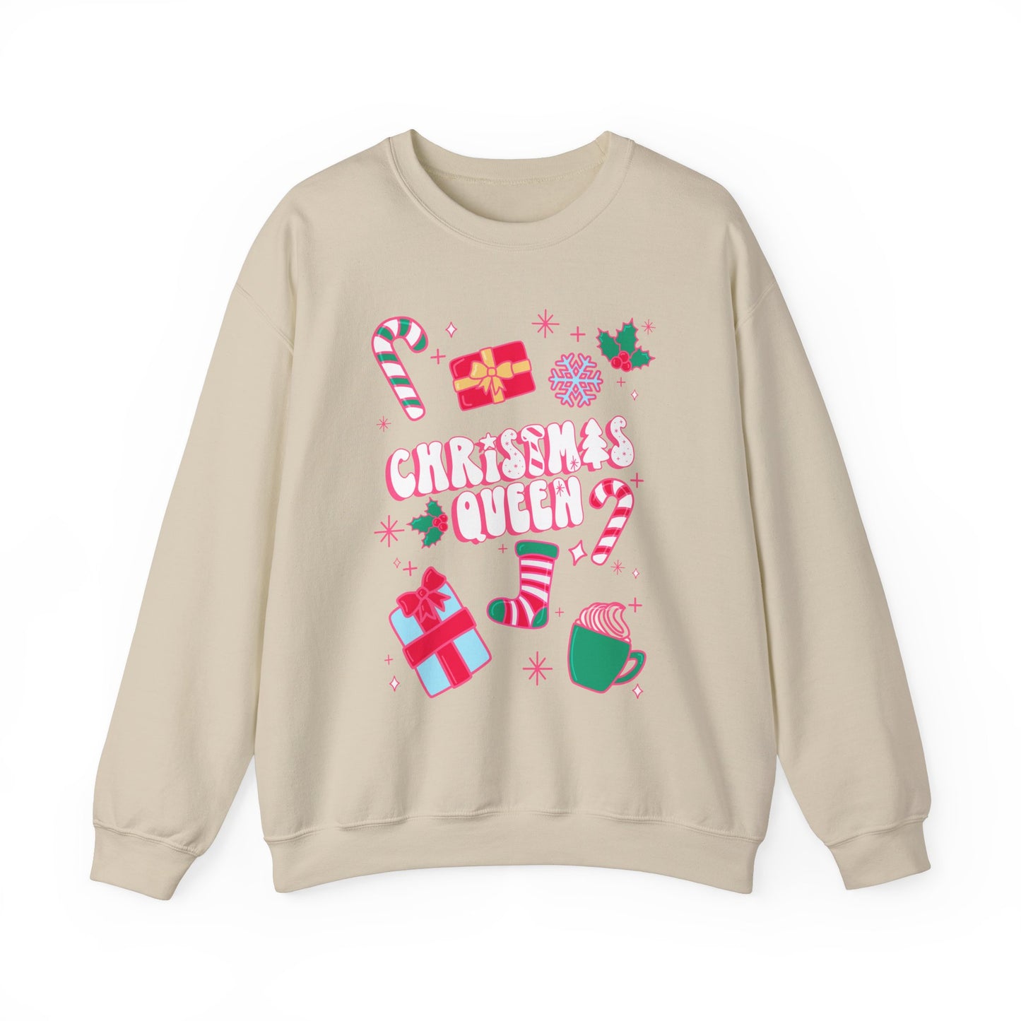 Christmas Queen Festive Sweatshirt | Holiday Season Xmas Sweater | Women's Winter Fashion | Holiday Party Apparel | Pink Christmas Sweater