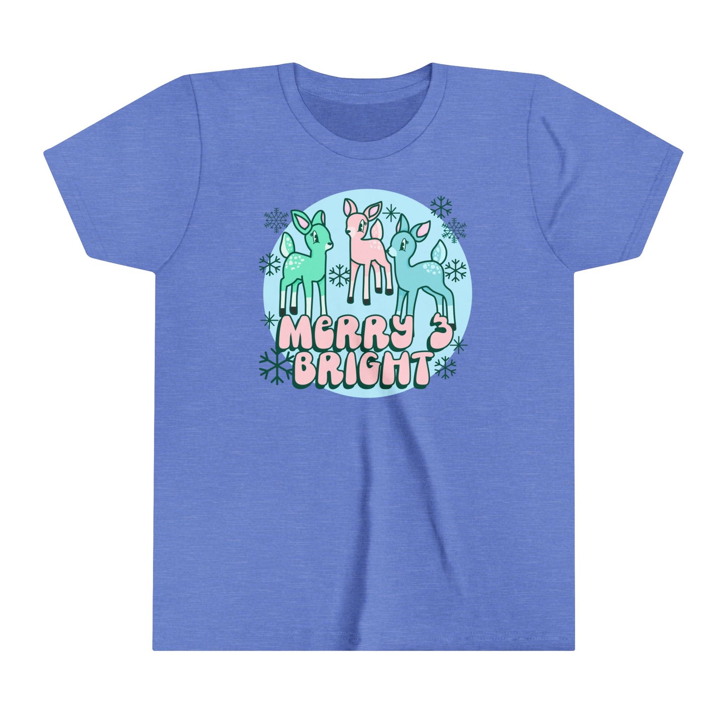 KIDS Merry and Bright Reindeer Pink Christmas Youth Size Shirt | Festive Holiday Apparel for Mom and Daughter | Christmas Girls Tee