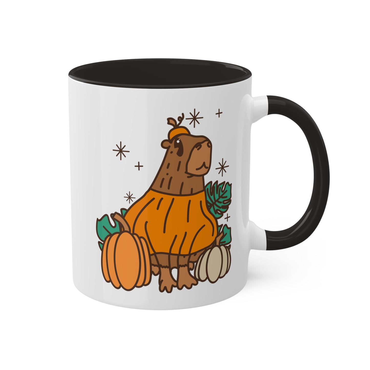 Pumpkin Capybara Fall Coffee Mug with color inside and color handles