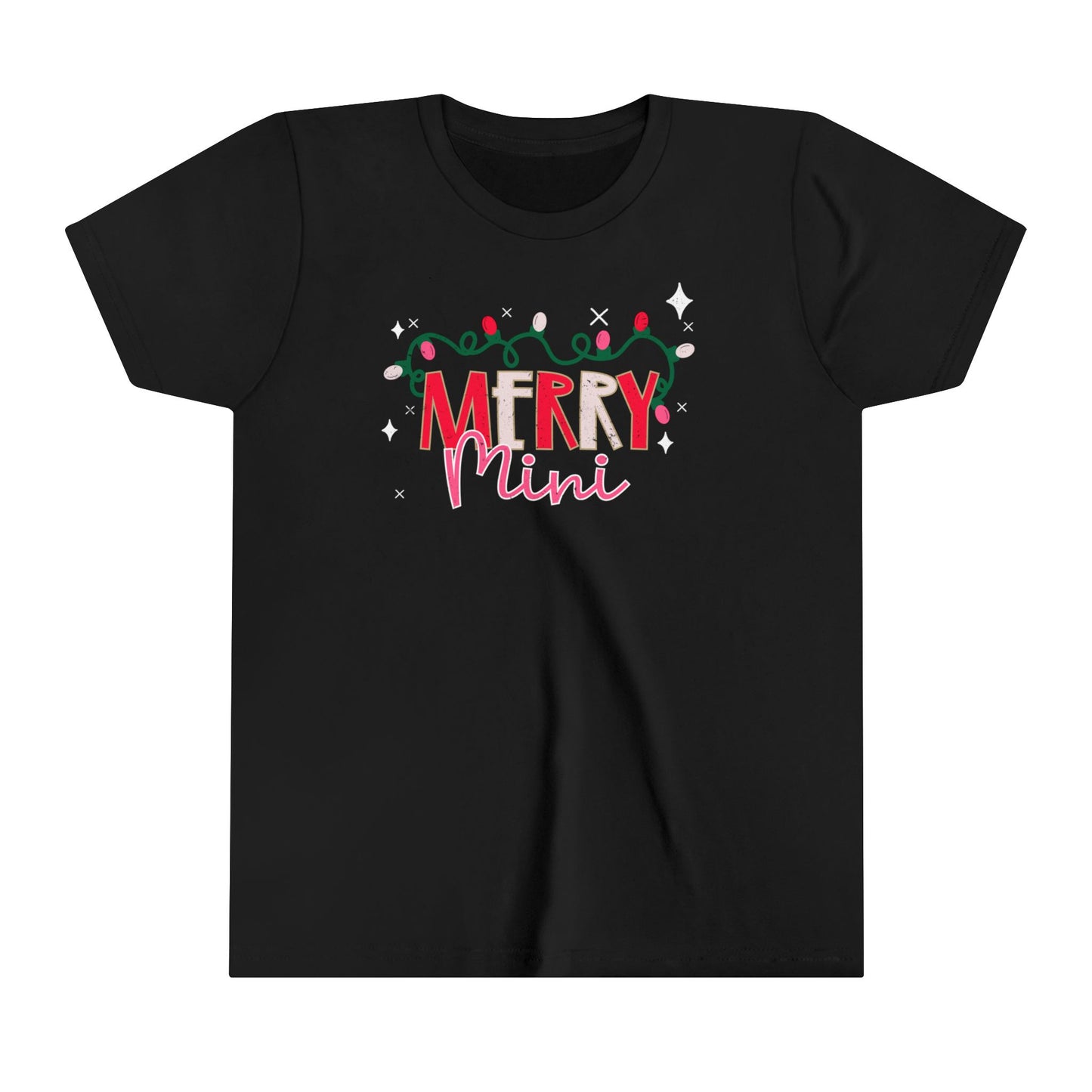 Merry Mini Youth Short Sleeve Tee | Matching Mommy and Me Daughter Christmas Shirt | Xmas Matching T-Shirt | Kids Christmas Tee