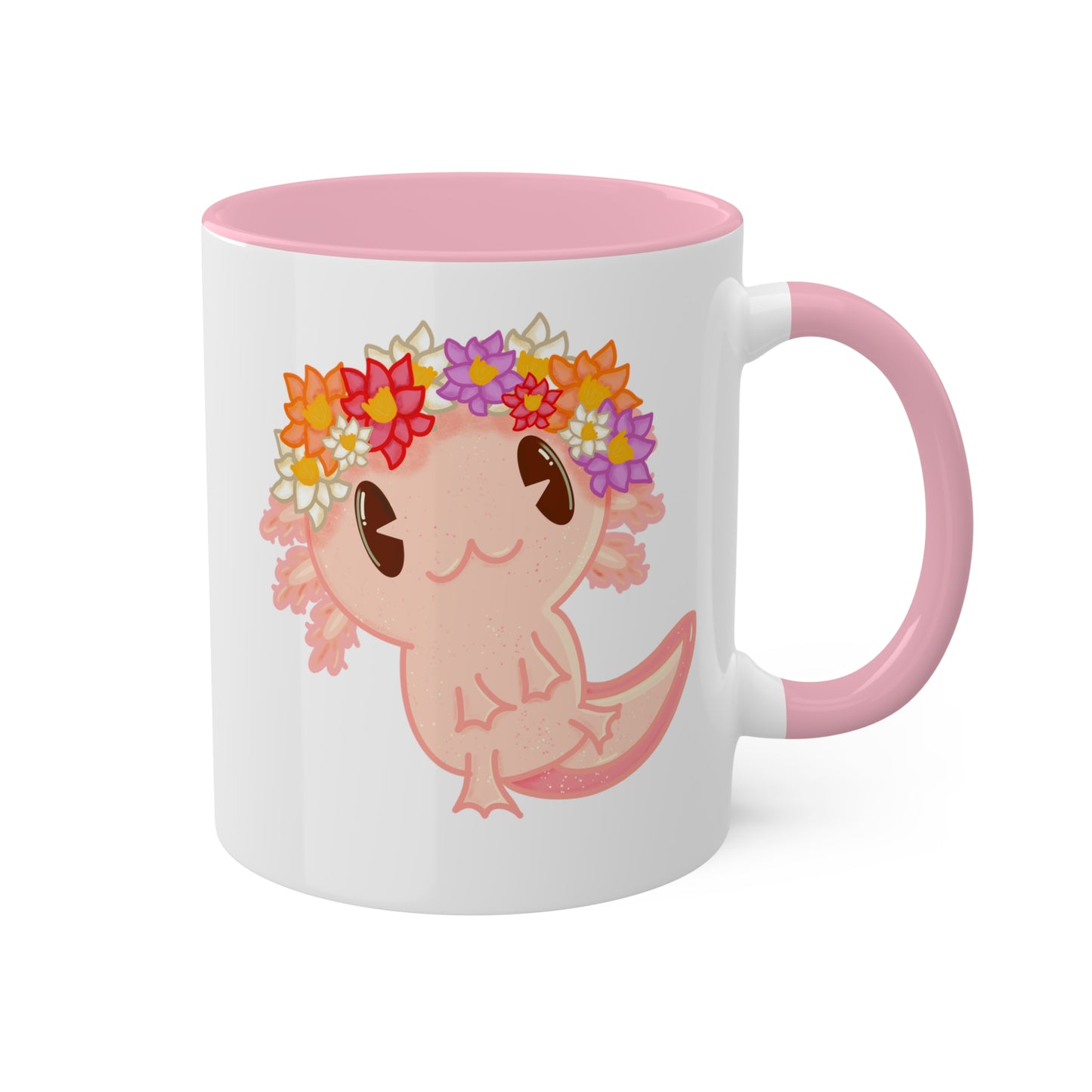 Pink Axolotl Ceramic Mug | Flower Crown Animals Mug | Animal Lover Gift | Cute Axolotl Drinkware | Axolotl Kitchenware | Amphibian Mug