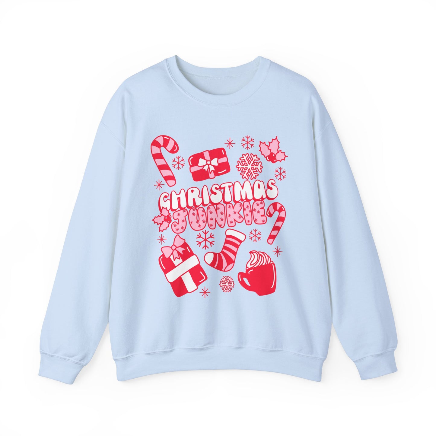 Christmas Junkie Women's Sweatshirt | Festive Holiday Apparel for Women | Christmas Lover Pullover | Pink Christmas | Holiday Party Sweater