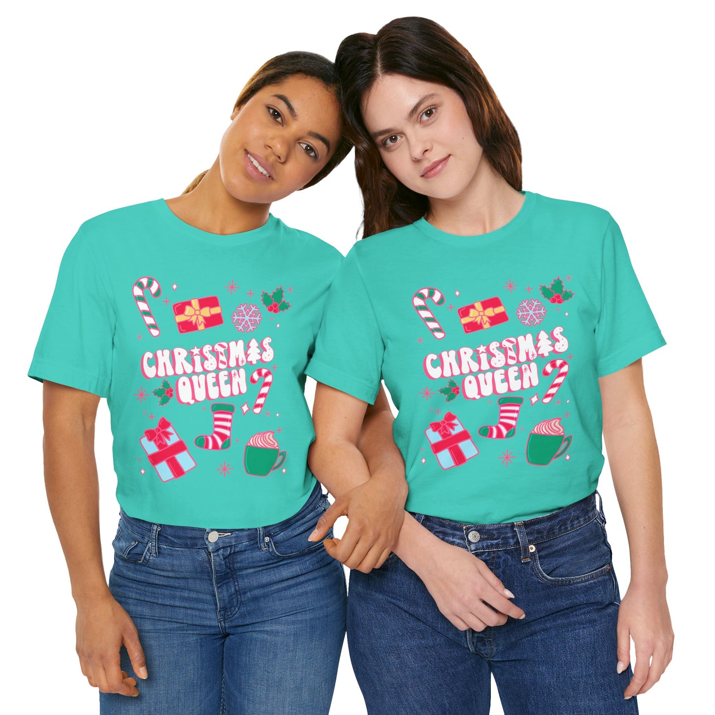 Christmas Queen Holiday Short Sleeve Tee | Ladies Christmas Shirt | Candy cane tee | Adult Christmas Shirts | Pink Christmas