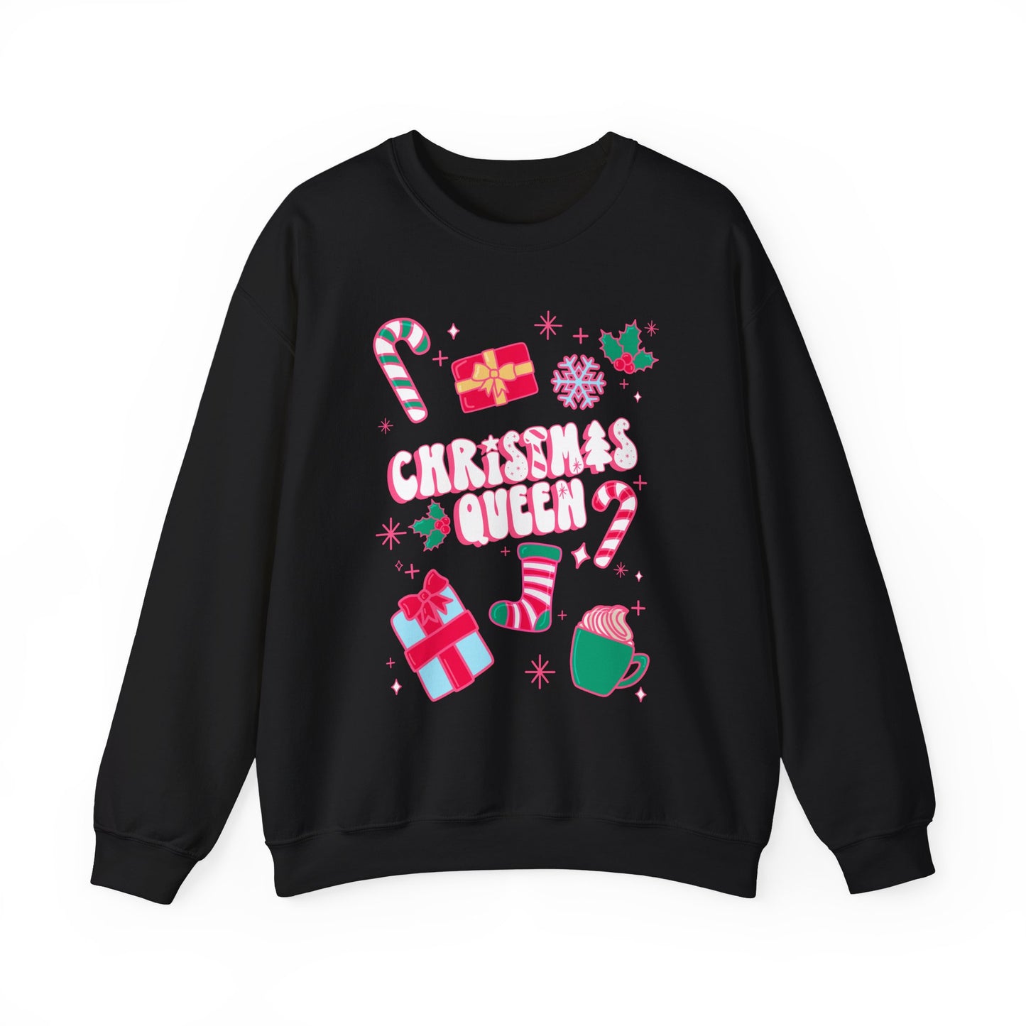 Christmas Queen Festive Sweatshirt | Holiday Season Xmas Sweater | Women's Winter Fashion | Holiday Party Apparel | Pink Christmas Sweater