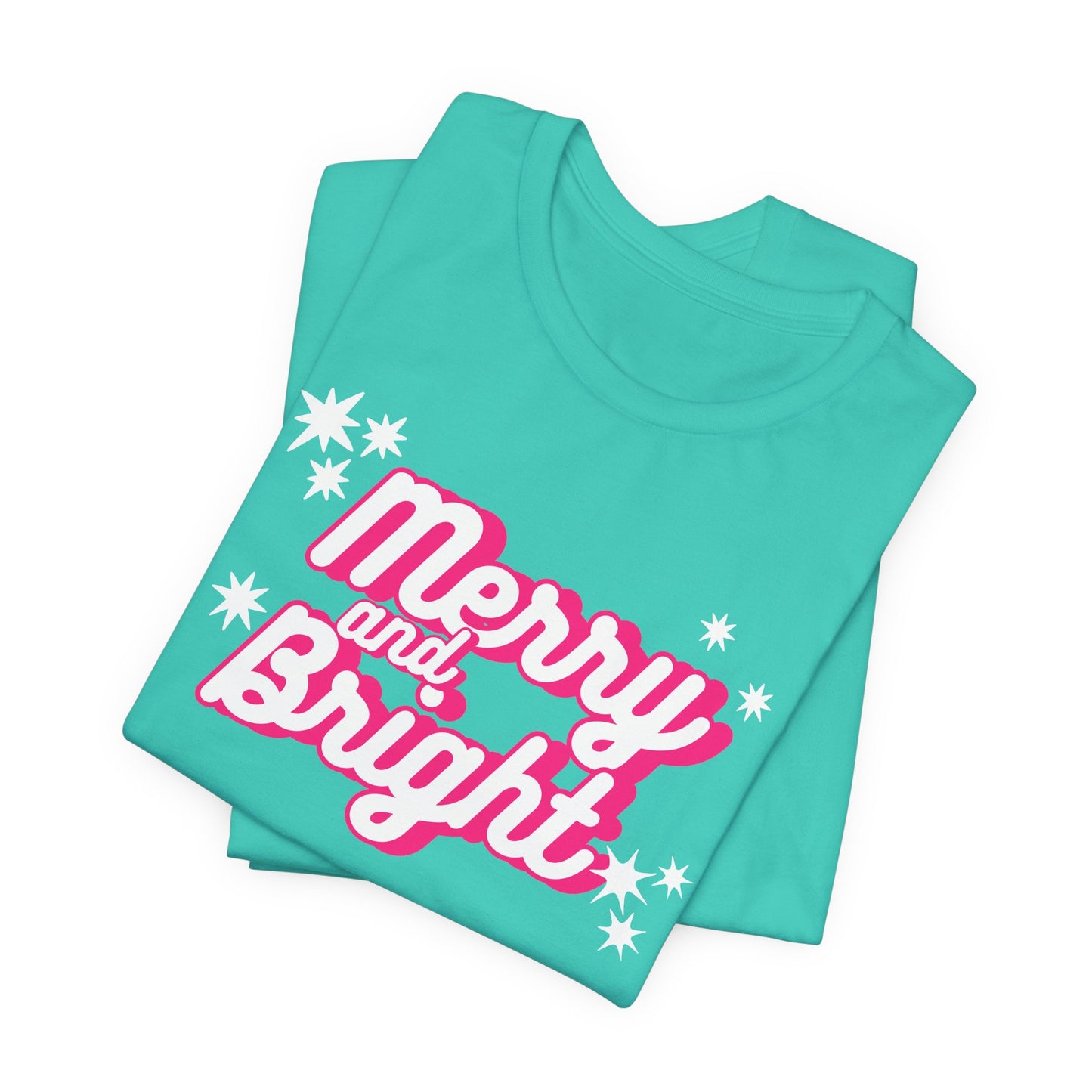 Pink Merry and Bright Groovy Christmas Shirt | Festive Holiday Apparel | Pink Retro Christmas Graphic Tee | Trendy Christmas T-Shirt