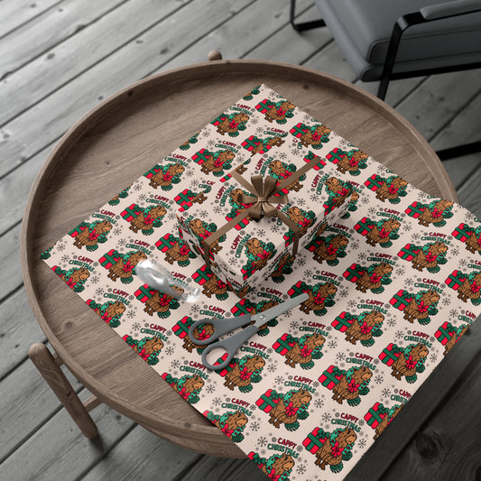 Cappy Christmas Capybara Wrapping Paper - Cute Holiday Gift Wrap, Festive Capybara-Themed Wrapping Paper, Unique Animal Lover Gift Wrap, Christmas Packaging