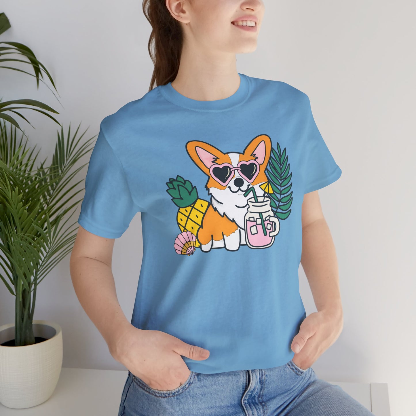 Summer Corgi Unisex Graphic Tee | Ladies Summer Break Tee | Beach Dog T-Shirt | Corgi Lover Gift | Pool Party Shirt | Womens Corgi Shirt