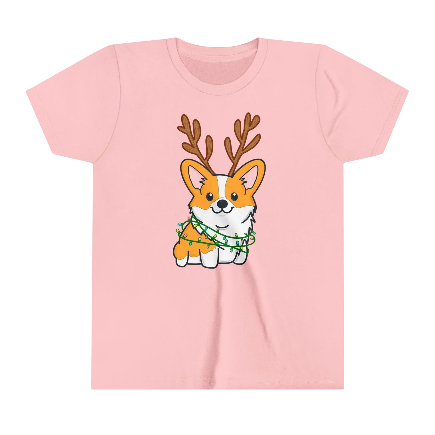 Kids Christmas Corgi Youth Short Sleeve Tee | Reindeer Holiday Kids Tee | Dog Xmas Tee