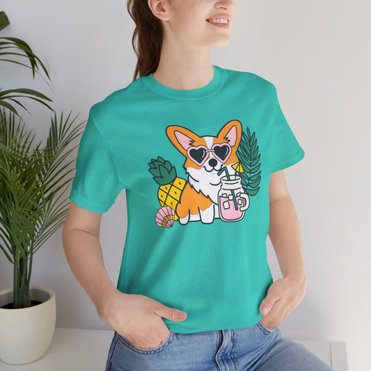 Summer Corgi Unisex Graphic Tee | Ladies Summer Break Tee | Beach Dog T-Shirt | Corgi Lover Gift | Pool Party Shirt | Womens Corgi Shirt