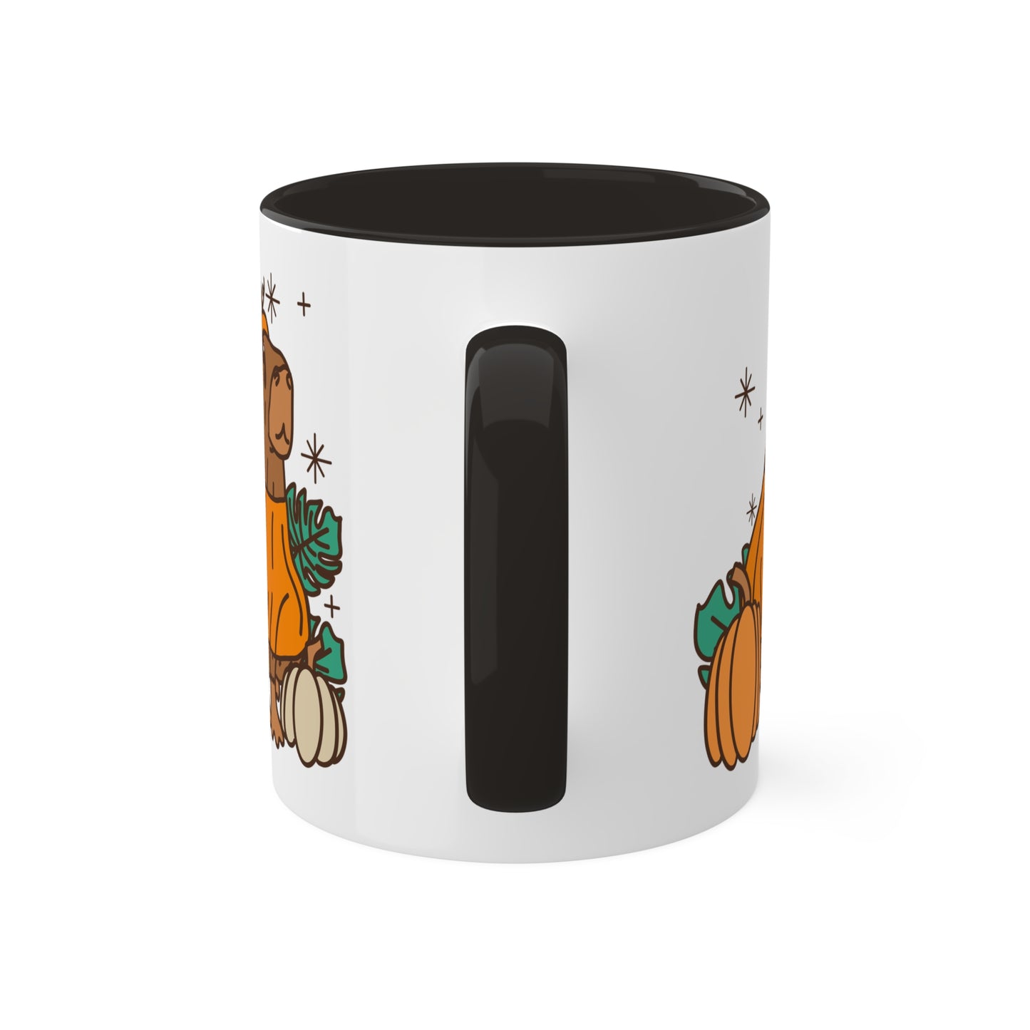 Pumpkin Capybara Fall Coffee Mug with color inside and color handles